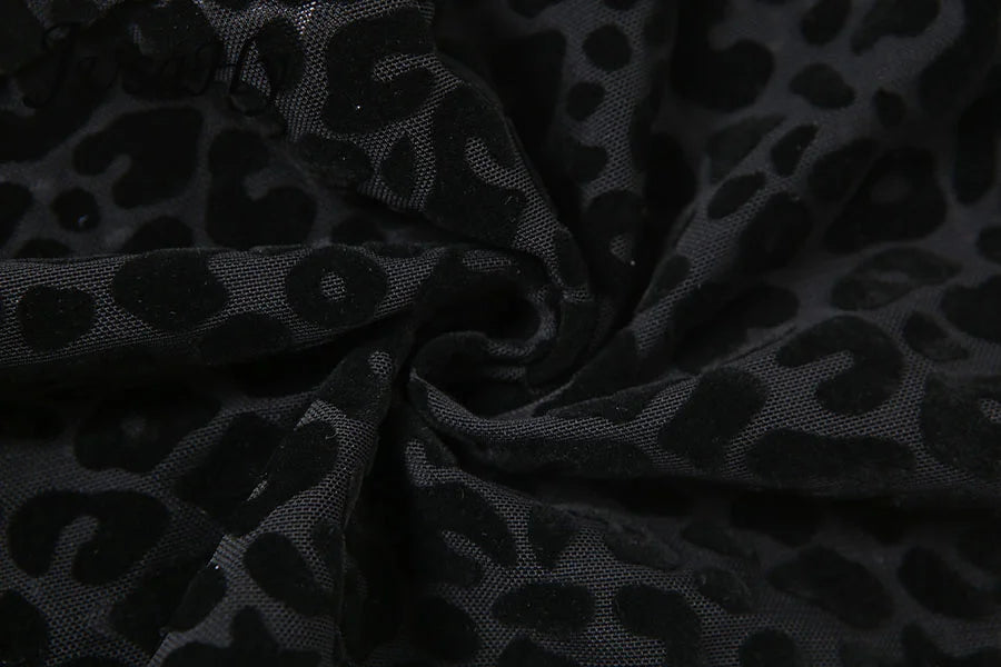 JuSaHy Leopard Print Flocking Jumpsuit for Women Fashion Sleeveless Backless Body-Shaping Casual High Streetwear Female Outfits