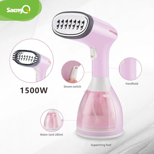 saengQ Handheld Garment Steamer 1500W Electric Household Fabric Steam Iron 280ml Portable Vertical Fast-Heat For Clothes Ironing - Badiee Stylez