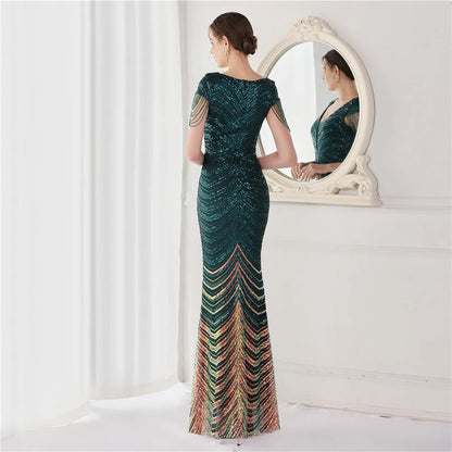 DEERVEADO Elegant V Neck Mermaid Evening Dress Long Luxury Beads Women Evening Party Dresses 2025 New Formal Dress 19085 Badiee Stylez