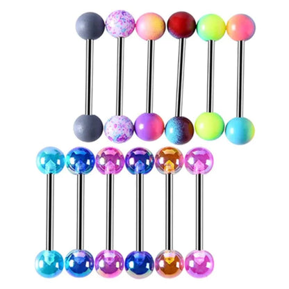 6PCS Stainless Steel Glorious Tongue Ring Bulk 14G Nipple Piercing Bar Lot Glitter Tongue Piercing Set Barbell Piercing Jewelry