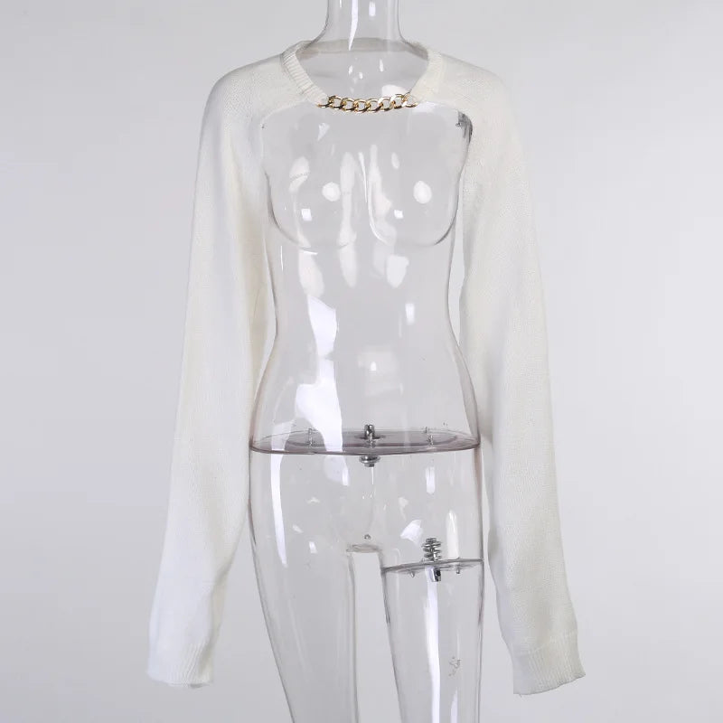 Tossy White Women Sweater Shrugs Cropped Top Full Lantern Sleeve Knitwear Pullover Sexy Summer High Street Outwear 2023 Spring