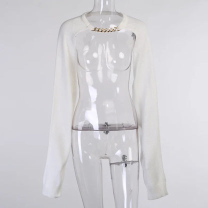 Tossy White Women Sweater Shrugs Cropped Top Full Lantern Sleeve Knitwear Pullover Sexy Summer High Street Outwear 2023 Spring