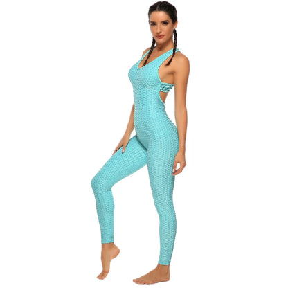 2024 Women's Sports Suit Sleeveless Backless Jumpsuits Costume Quick Dry Gym Bodysuit Tracksuit Fitness Tights Scrunch Leggings Badiee Stylez