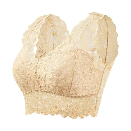 Sexy Lace Sleep Sports Underwear for Women Cozy Wire Free Seamless Vest Bras Girls Student Lingerie Padded Push Up Chest Wrap Skin Color