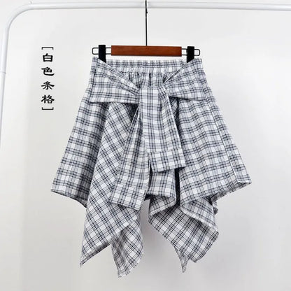 TOTRUST Fashion College Asymmetrical Skirt Women Summer Plaid Skirt Women Casual Students Fake Shirt Mini Skirt Female Saia 15 One Size