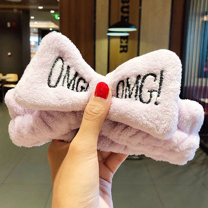 Wash Face Hair Holder Hairbands Soft Warm Coral Fleece Bow Animal Ears Headband For Women Girls Turban Fashion Hair Accessories purple OMG