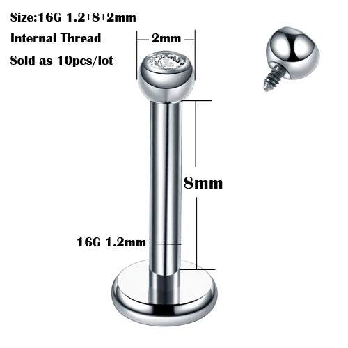 10Pcs/20Pcs/50Pcs G23 Titanium Labret Piercing Internal & External Design Lip Piercing Labret Stud Cartilage Helix Piercing Badiee Stylez