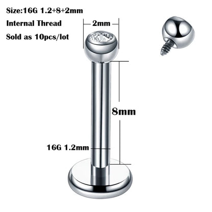 10Pcs/20Pcs/50Pcs G23 Titanium Labret Piercing Internal & External Design Lip Piercing Labret Stud Cartilage Helix Piercing Badiee Stylez