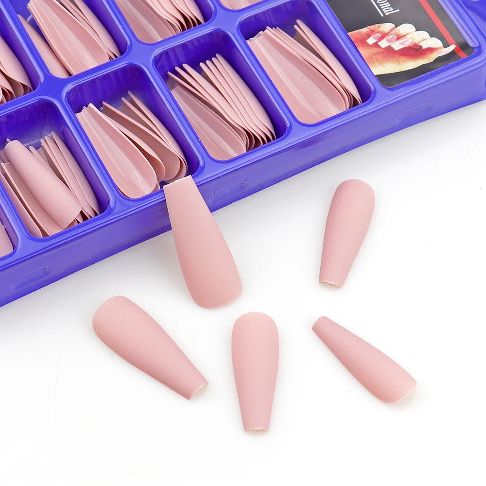 WAKEFULNESS 100Pcs/Set Matte Fake Nail Art Tips Long Ballerina Coffin Nails ABS Full Cover Fasle Nails Tools Manicure