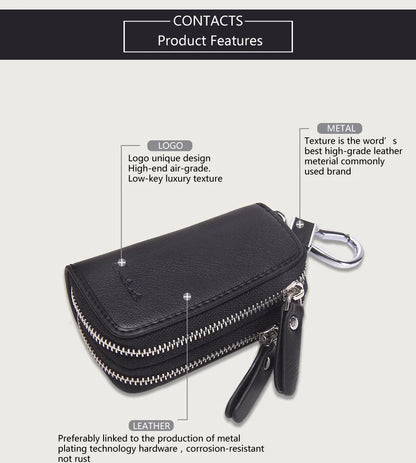 CONTACT'S Classic New Double Zip Men's Genuine Cow Leather Car Key Holder Multifunction Housekeeper High Class Motor Key Case