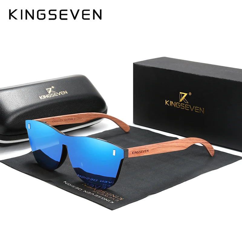 KINGSEVEN Women's Glasses Natural Bubinga Wooden Sunglasses Men Polarized Fashion Sun Glasses Original Wood Oculos de sol Blue bubinga wood Kingseven Original
