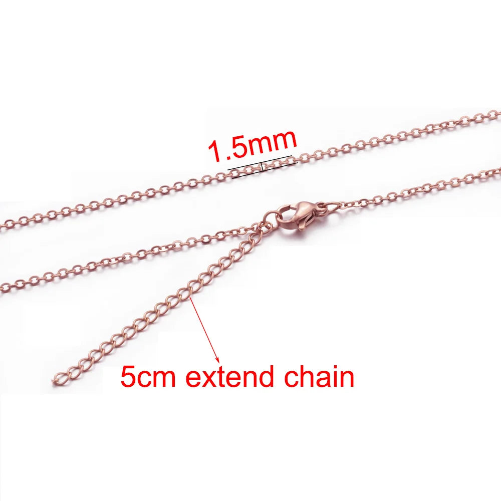 AHKNORMAILCUI 5pcs/Lot Stainless Steel 1 1.5 2mm Rolo Link Chain Necklace Gold 40 45 50 60CM Long Chain Lobster Clasp Necklace Badiee Stylez