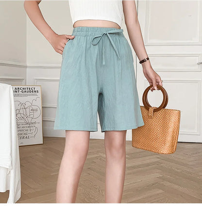 2024 Women Cotton Shorts,Summer Casual Solid Two Pockets shorts high waist loose shorts for girls Soft Cool female shorts