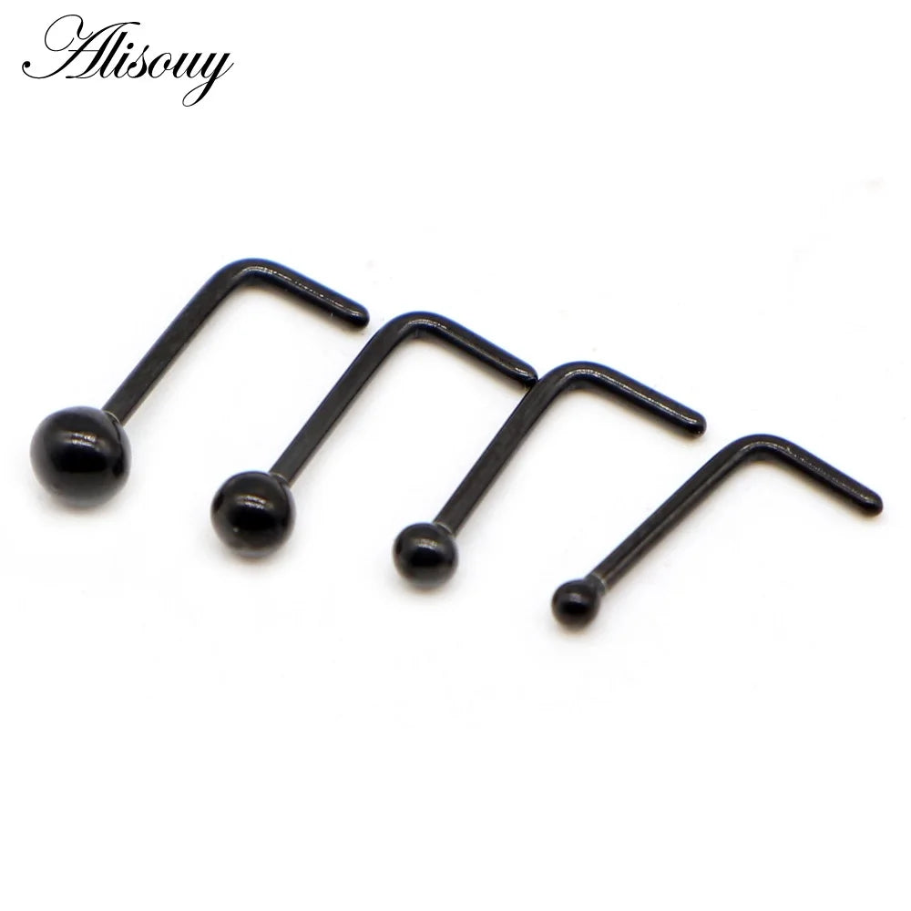 Alisouy 1PC Nose Studs Ball Round Nose Rings L-Shape Gold Color Nostril Stainless Steel Nose Piercing Body Jewelry For Women Badiee Stylez