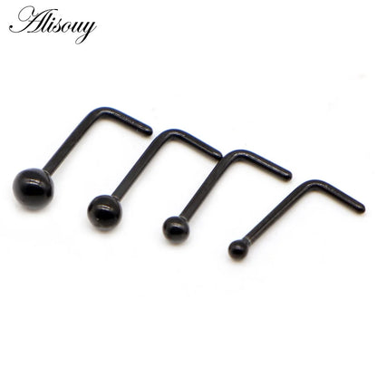 Alisouy 1PC Nose Studs Ball Round Nose Rings L-Shape Gold Color Nostril Stainless Steel Nose Piercing Body Jewelry For Women Badiee Stylez