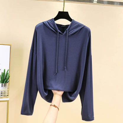 Modal Hoodies Solid Basic Tshirt Bottoming Sweatshirts All match Spring Autum Summer Casual street wear navy
