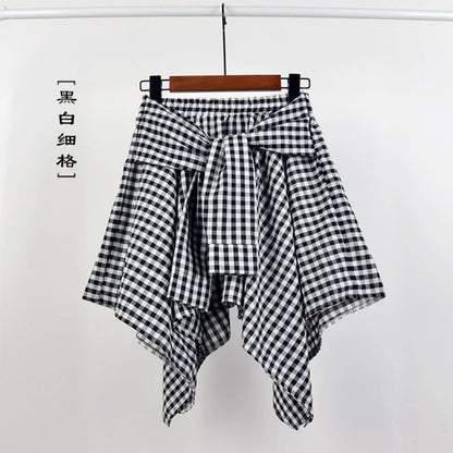 TOTRUST Fashion College Asymmetrical Skirt Women Summer Plaid Skirt Women Casual Students Fake Shirt Mini Skirt Female Saia 12 One Size