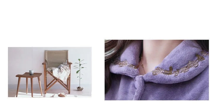 Autumn Winter Thicken Flannel Women Pajamas Set Two-piece suit Warm Loose Long-sleeve Female Casual Home service Single-breasted