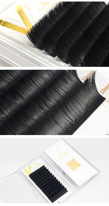 GLAMLASH V-Shape Ellipse Flat Split Tips YY Eyelash Extension Premade Volume Double Tips Easy-fans 2D Eyelash Super Soft Natural