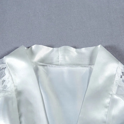 HNMCHIEF Women Pajamas Coat Robe Silky Women Floral Bathrobe Kimono Lace Sleep Robe Long Wedding Bridesmaid Silk Bride Summer