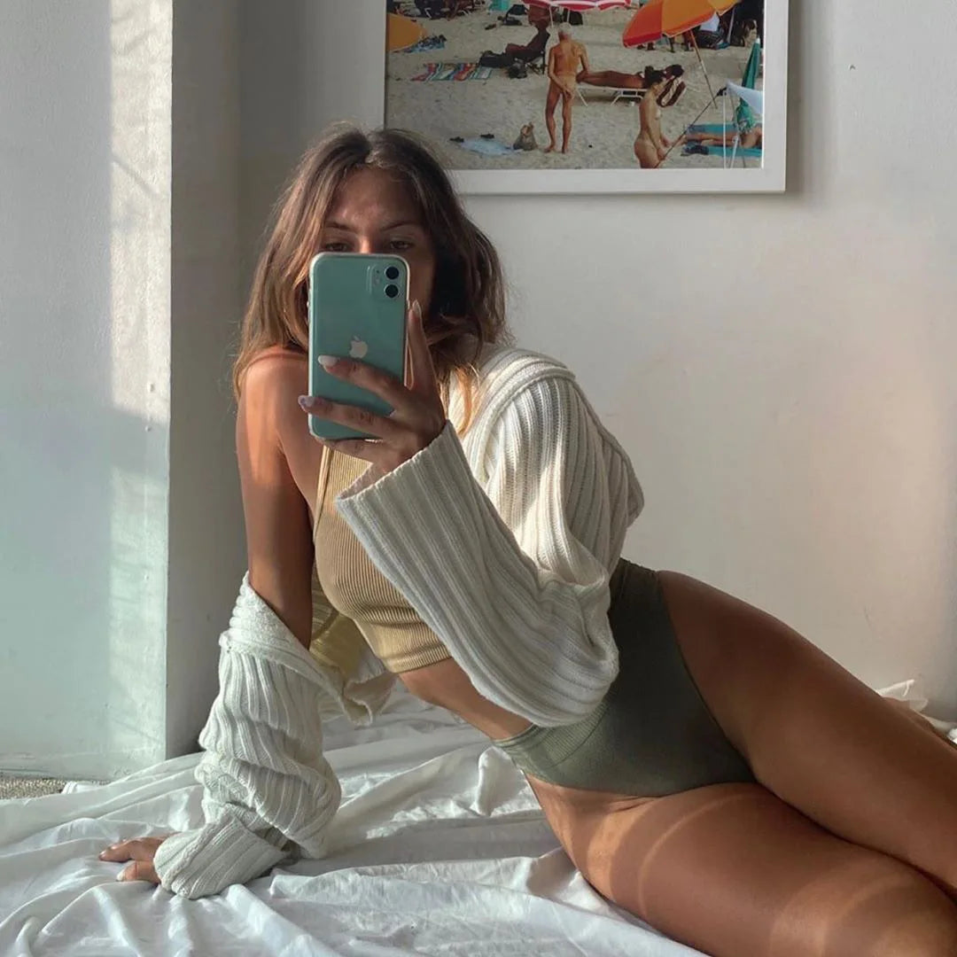 Tossy White Women Sweater Shrugs Cropped Top Full Lantern Sleeve Knitwear Pullover Sexy Summer High Street Outwear 2023 Spring