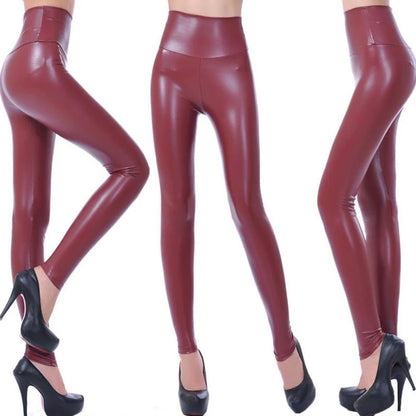 New PU Leather Pants for WOMEN'S Colorful High Waisted Tight Fitting Slimming and Yoga Leggings for External Wear