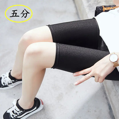 lady summer short pants women solid black shine breathable above knee short capris korean skinny neon pant 5 short pant