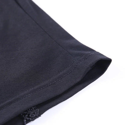 Vintage Tops Goth T-shirt Women Bodycon Bandage Lace Black T-shirts Gothic Streetwear Sexy Female Top Casual Mesh Tee