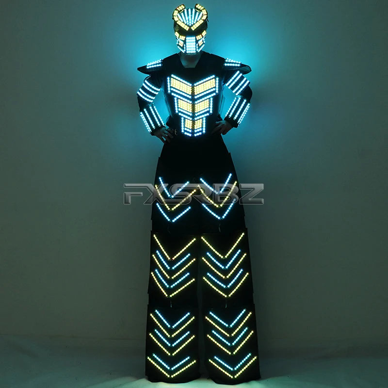 LED Robot Suit Clothes Kryoman Stilts Walker Luminous Costume High Heel Predator LED Robot Costume Laser Helmet Badiee Stylez