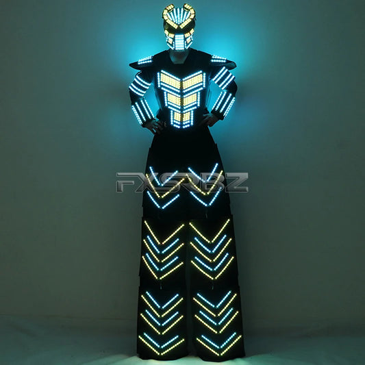 LED Robot Suit Clothes Kryoman Stilts Walker Luminous Costume High Heel Predator LED Robot Costume Laser Helmet Badiee Stylez