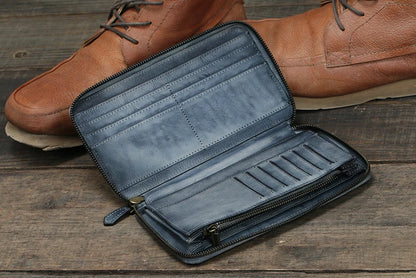 Vintage Genuine leather wallet Men leather long wallet men purse clutch bag male money clips zip around money bag card holder