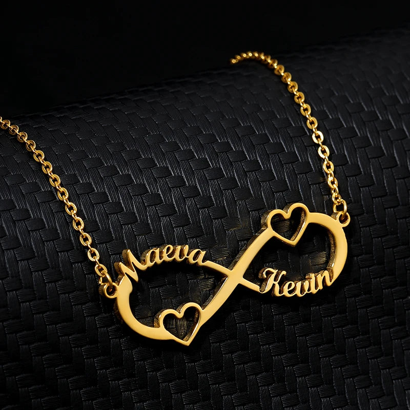 Custom Double Heart Two Names Infinity Necklaces For Women Stainless Steel Customized Necklace Pendant Personalized Jewelry Gift Badiee Stylez