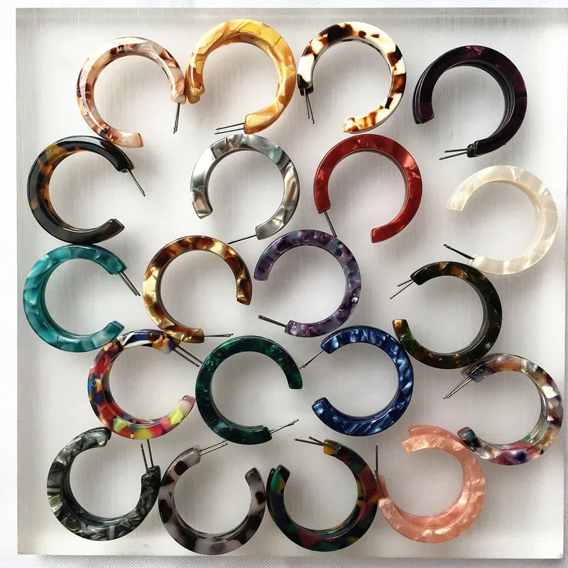 UJBOX 32 Styles Top Quality Acetate Hoop Earrings For Women Leopard Colored Pink Green Yellow Red Blue Acetic Acid Earrings