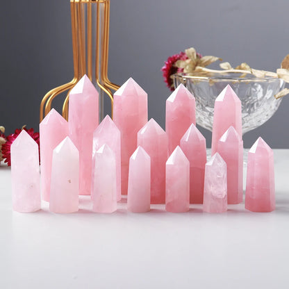 Natural Pink Crystal Point Rose Quartz Crystal hexagonal prism ornament magic wand Healing Gemstone Crystal Tower Badiee Stylez
