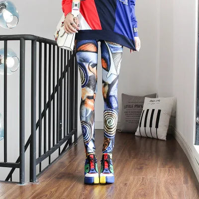 Women Leggings High Waist Cartoon Comic Beauty Print Trousers Soft Female Casual Elastic Pant 16 One Size