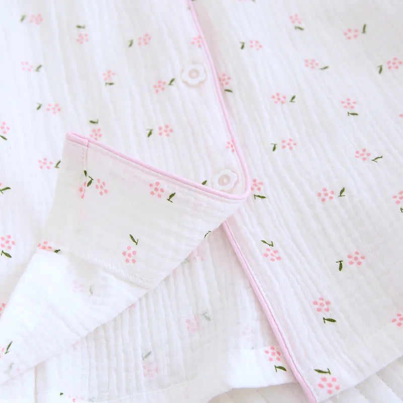 Fdfklak Spring Fall Full Sleeve Homewear Loose 2Pcs Pajama Set 100% Gauze Cotton Casual Print Sleeping Shirt Home Wear Clothes