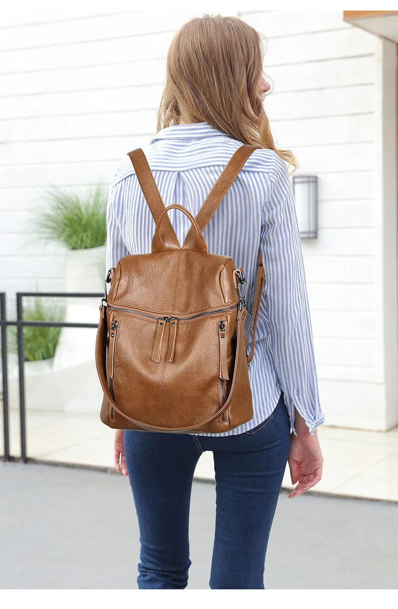 Luxury Genuine Leather Women's Backpack High Quality Fashion Cowhide Backpacks Women Casual Large Capacity Brand Shoulder Bags