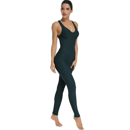 2024 Women's Sports Suit Sleeveless Backless Jumpsuits Costume Quick Dry Gym Bodysuit Tracksuit Fitness Tights Scrunch Leggings Badiee Stylez