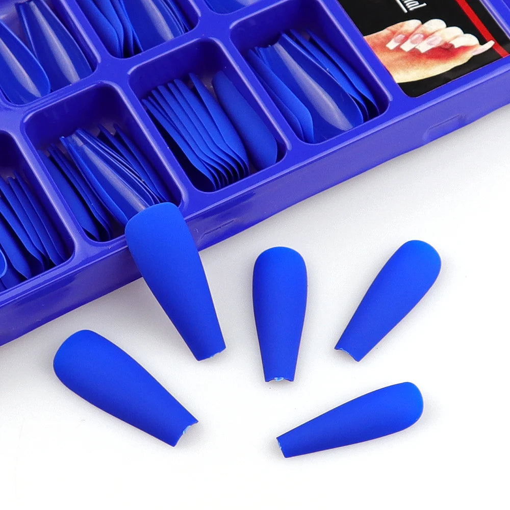 WAKEFULNESS 100Pcs/Set Matte Fake Nail Art Tips Long Ballerina Coffin Nails ABS Full Cover Fasle Nails Tools Manicure
