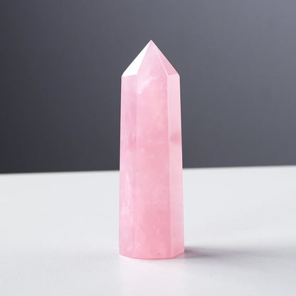 Natural Pink Crystal Point Rose Quartz Crystal hexagonal prism ornament magic wand Healing Gemstone Crystal Tower Badiee Stylez