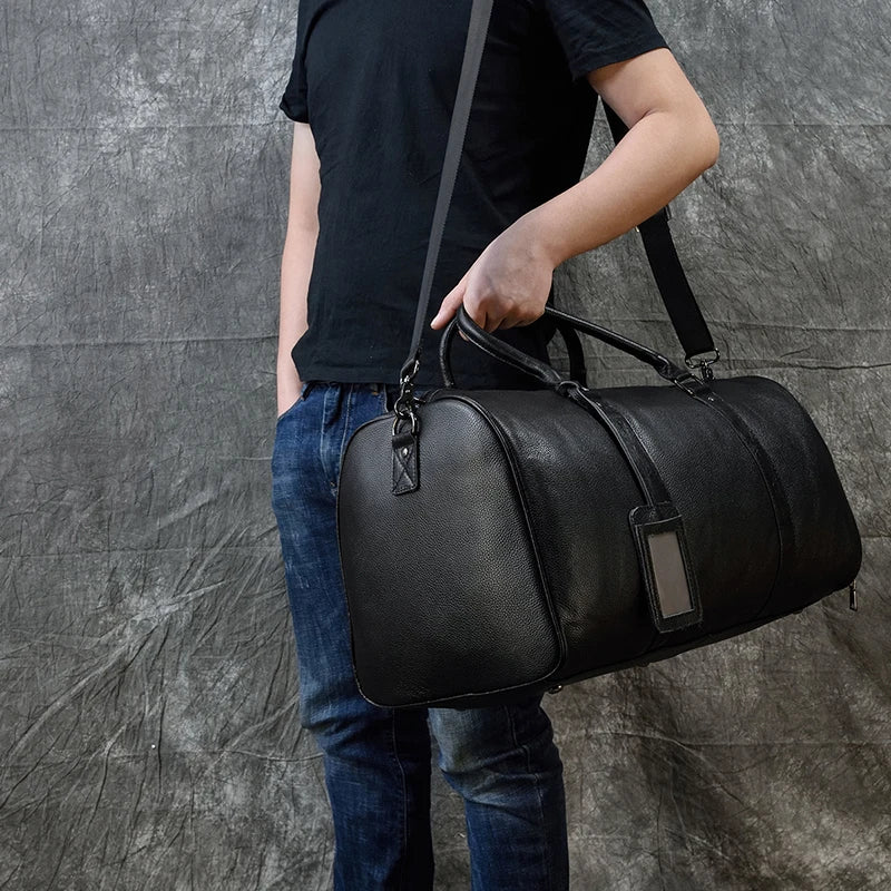 Luxury Genuine Leather Men Women Travel Bag Cow Leather Carry On Luggage Bag Travel Shoulder Bag Male Female Weekend Duffle Bag