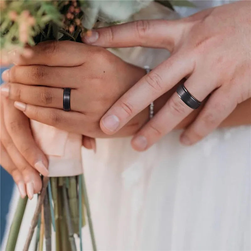 Tigrade 6/8mm Tungsten Carbide Ring Men Black Brushed Fashion Male Wedding Rings Vintage Engagement Band for Couple Unisex Band