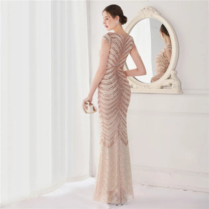 DEERVEADO Elegant V Neck Mermaid Evening Dress Long Luxury Beads Women Evening Party Dresses 2025 New Formal Dress 19085 Badiee Stylez