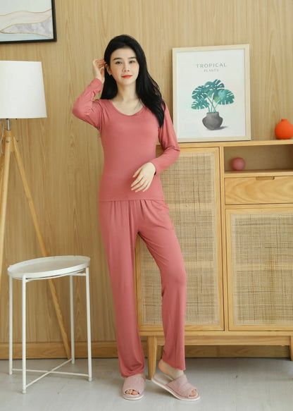 Pijama Feminino New Long Sleeve Trousers Set Modal Cotton Sleepwear Women Casual Bra Padded Winter Underwear Suit Female