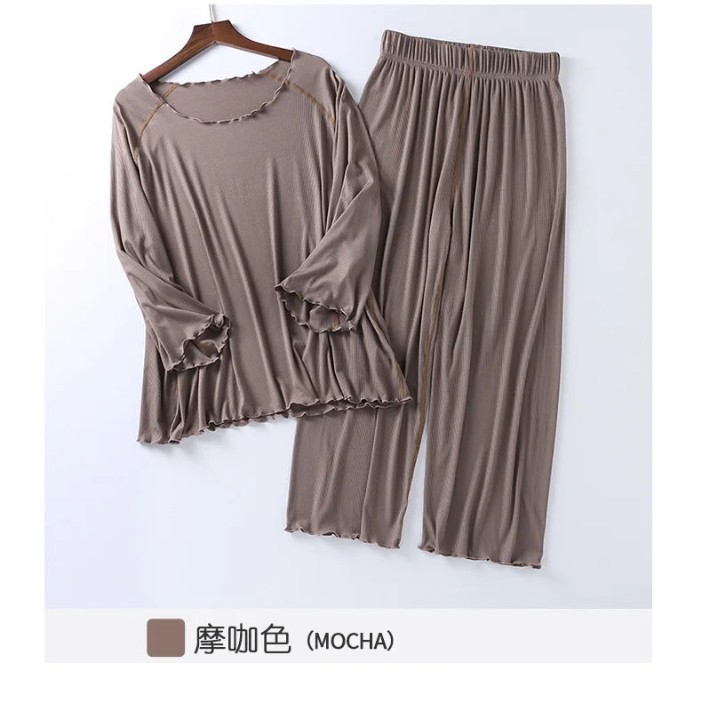 Factory wholesale summer 2025 new silk light Modale pajamas women seven sleeves nine wide-legged pants home clothing set