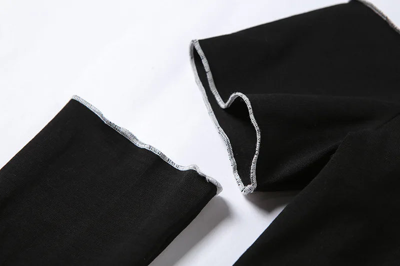 Patchwork Black T-shirts Gothic One Shoulder Sleeve Y2k Crop Tops Ruffles Hem Hip Hop Techwear Women Tees