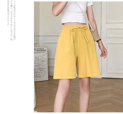 2024 Women Cotton Shorts,Summer Casual Solid Two Pockets shorts high waist loose shorts for girls Soft Cool female shorts
