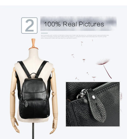 Zency Genuine Leather Women Backpack High Quality Large Capacity Travel Bag Knapsack Schoolbag Shoulder For Ladies Beige Black