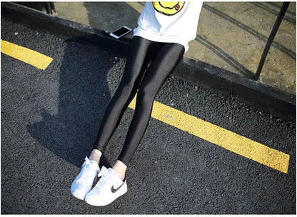 lady summer short pants women solid black shine breathable above knee short capris korean skinny neon pant