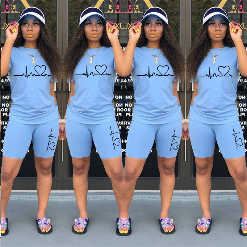 Summer Women Two Piece Set Sportswear T-Shirts and Shorts Ladies Casual O-Neck Pullover Short Sleeve T-Shirt Casual Tracksuit